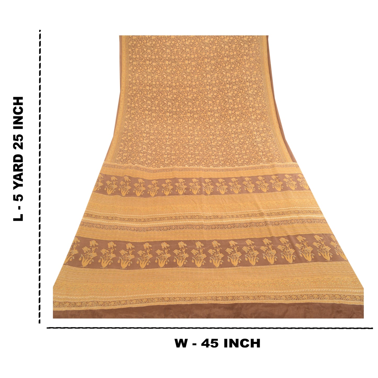 Sanskriti Vintage Sarees Indian Brown Moss Crepe Sari Printed Soft Craft Fabric