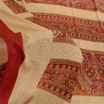 Sanskriti Vintage Sarees Dark Red Printed Moss Crepe Sari Soft 5yd Craft Fabric