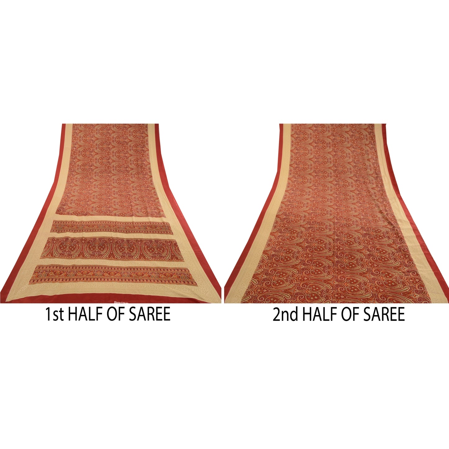 Sanskriti Vintage Sarees Dark Red Printed Moss Crepe Sari Soft 5yd Craft Fabric