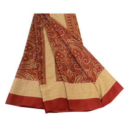 Sanskriti Vintage Sarees Dark Red Printed Moss Crepe Sari Soft 5yd Craft Fabric