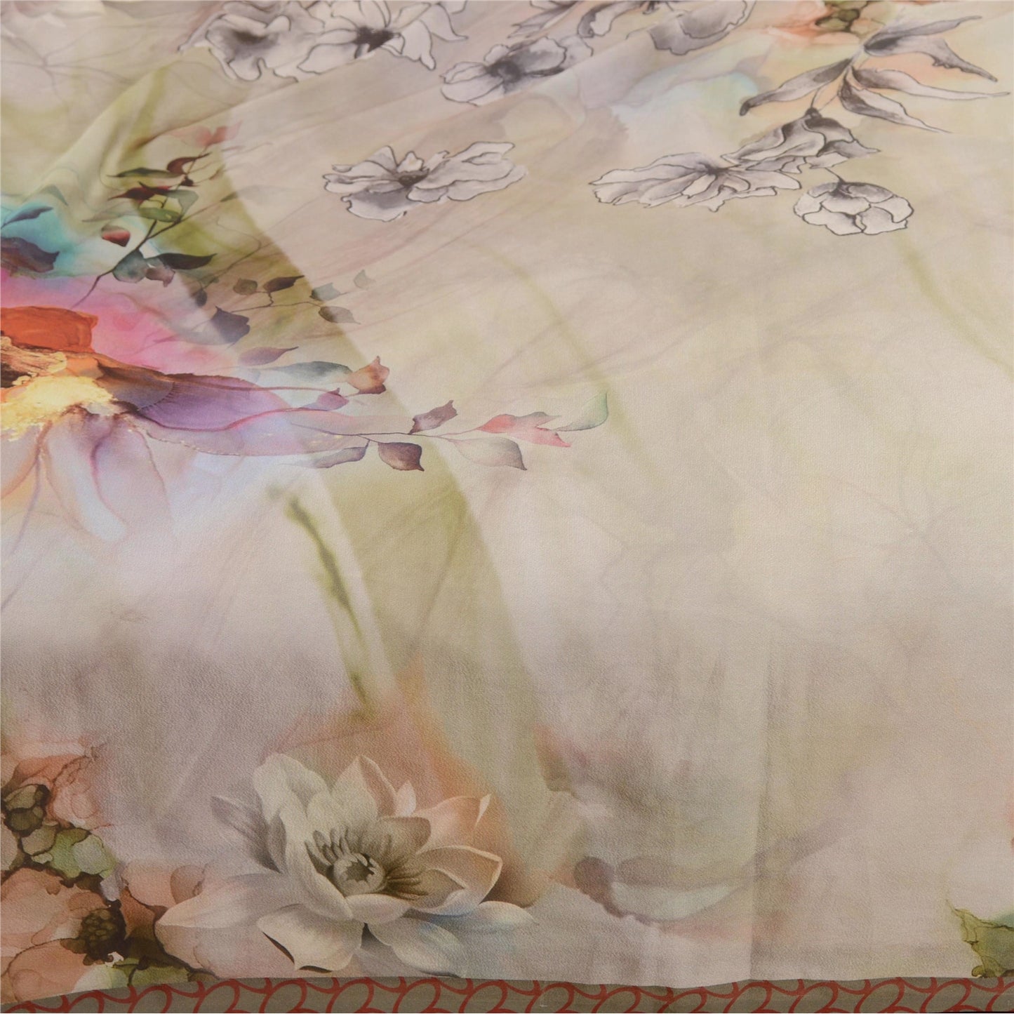 Sanskriti Vintage Sarees Gray Digital Printed Moss Crepe Sari Soft Craft Fabric