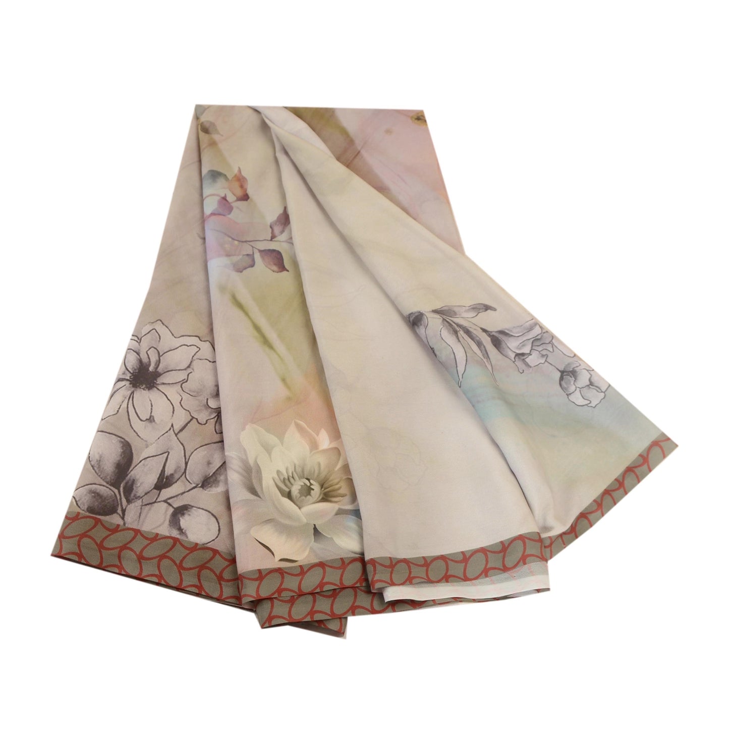 Sanskriti Vintage Sarees Gray Digital Printed Moss Crepe Sari Soft Craft Fabric