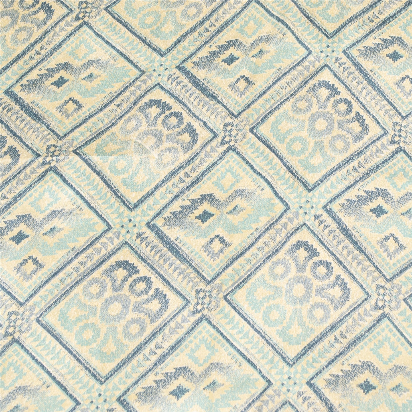 Sanskriti Vintage Sarees Ivory & Blue Moss Crepe Printed Sari 5+yd Craft Fabric