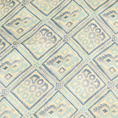 Sanskriti Vintage Sarees Ivory & Blue Moss Crepe Printed Sari 5+yd Craft Fabric