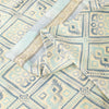 Sanskriti Vintage Sarees Ivory & Blue Moss Crepe Printed Sari 5+yd Craft Fabric