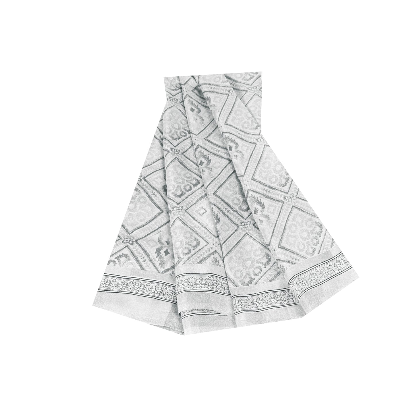 Sanskriti Vintage Sarees Ivory & Blue Moss Crepe Printed Sari 5+yd Craft Fabric