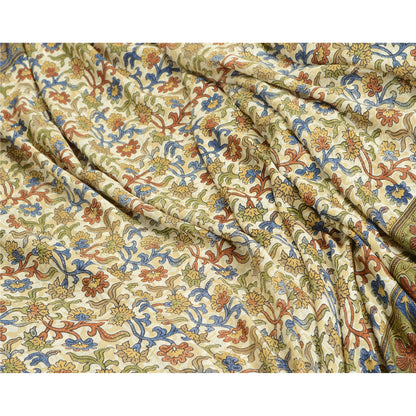 Sanskriti Vintage Sarees From India Ivory Printed Moss Crepe Sari Craft Fabric