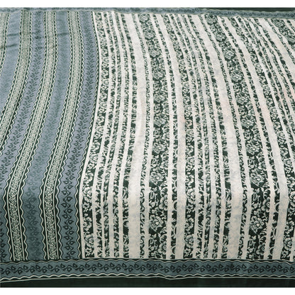 Sanskriti Vintage White & Gray Sarees Art Silk Print Premium Sari Craft Fabric