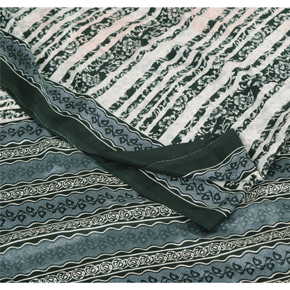 Sanskriti Vintage White & Gray Sarees Art Silk Print Premium Sari Craft Fabric