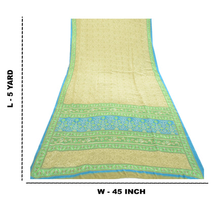 Sanskriti Vintage Sarees Green Indian Moss Crepe Printed Sari Soft Craft Fabric