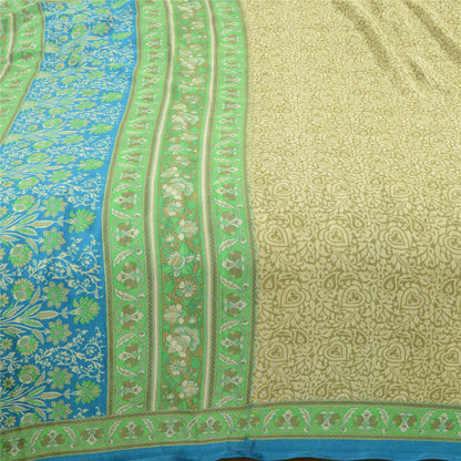 Sanskriti Vintage Sarees Green Indian Moss Crepe Printed Sari Soft Craft Fabric