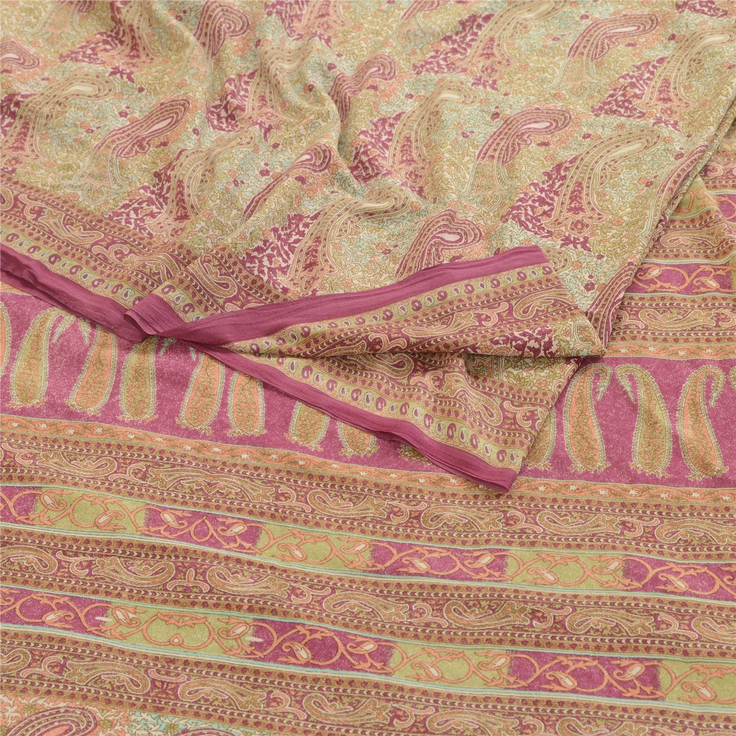 Sanskriti Vintage Sarees Purple Moss Crepe Printed Sari Soft Floral Craft Fabric
