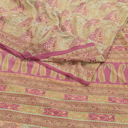 Sanskriti Vintage Sarees Purple Moss Crepe Printed Sari Soft Floral Craft Fabric