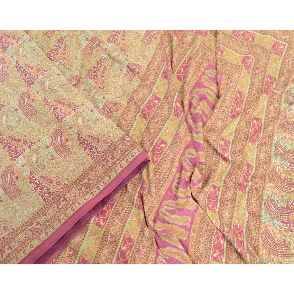 Sanskriti Vintage Sarees Purple Moss Crepe Printed Sari Soft Floral Craft Fabric