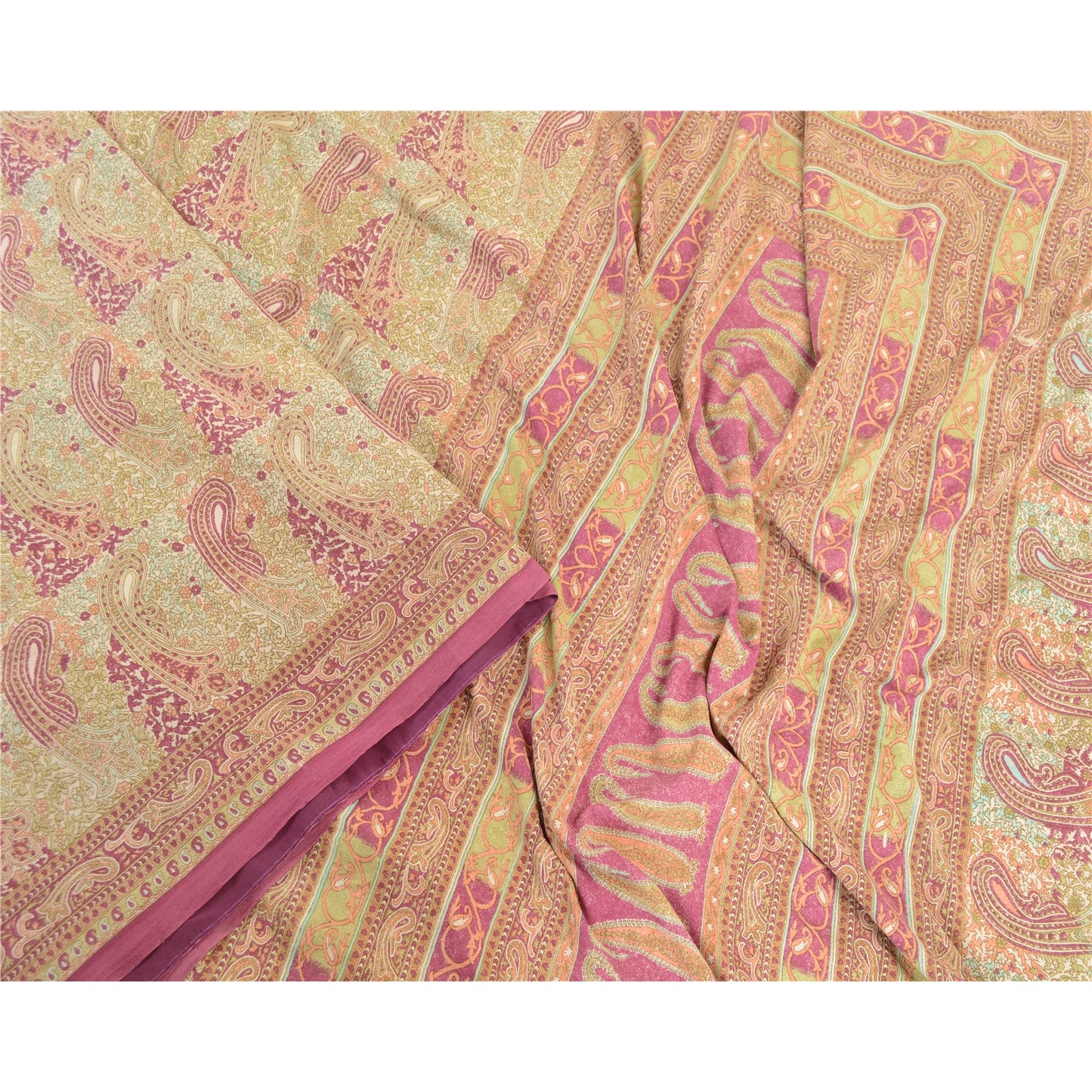 Sanskriti Vintage Sarees Purple Moss Crepe Printed Sari Soft Floral Craft Fabric