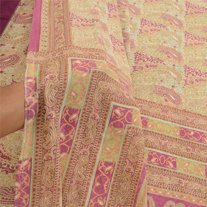 Sanskriti Vintage Sarees Purple Moss Crepe Printed Sari Soft Floral Craft Fabric