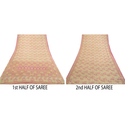 Sanskriti Vintage Sarees Purple Moss Crepe Printed Sari Soft Floral Craft Fabric