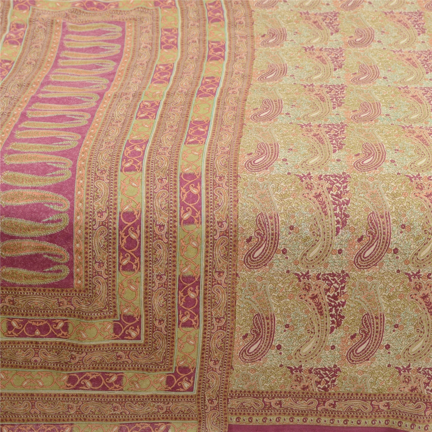 Sanskriti Vintage Sarees Purple Moss Crepe Printed Sari Soft Floral Craft Fabric