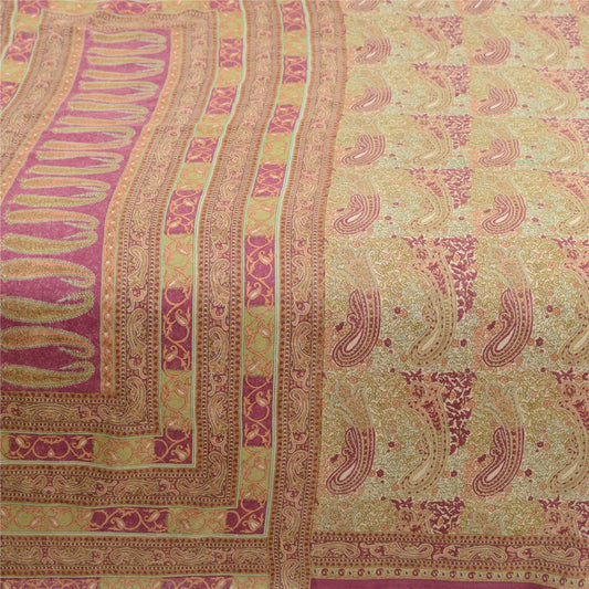 Sanskriti Vintage Sarees Purple Moss Crepe Printed Sari Soft Floral Craft Fabric