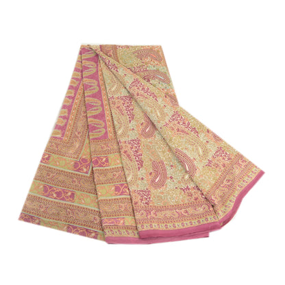Sanskriti Vintage Sarees Purple Moss Crepe Printed Sari Soft Floral Craft Fabric