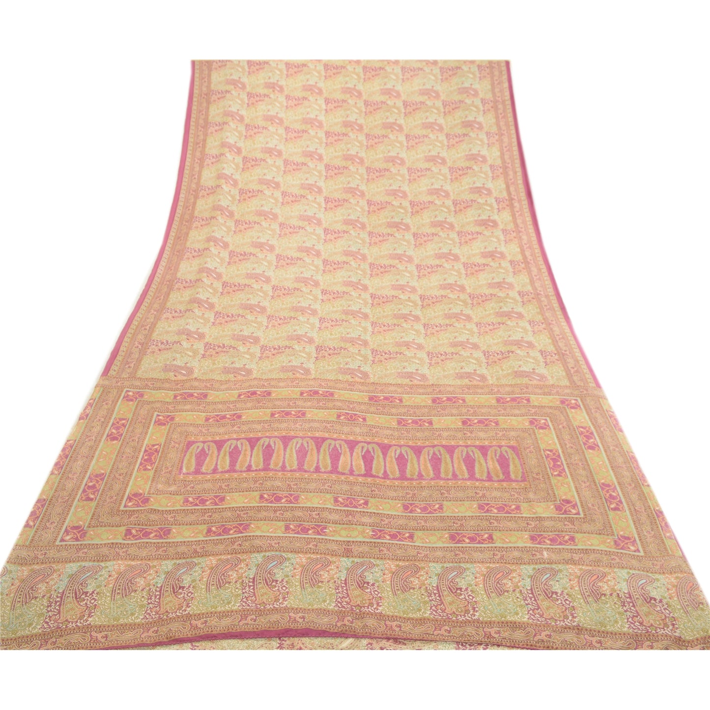 Sanskriti Vintage Sarees Purple Moss Crepe Printed Sari Soft Floral Craft Fabric