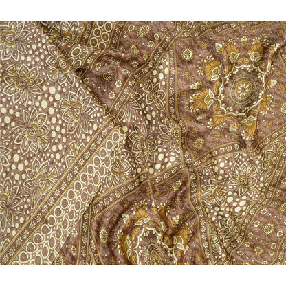 Sanskriti Vintage Sarees Brown Moss Crepe Printed Sari Soft Floral Craft Fabric