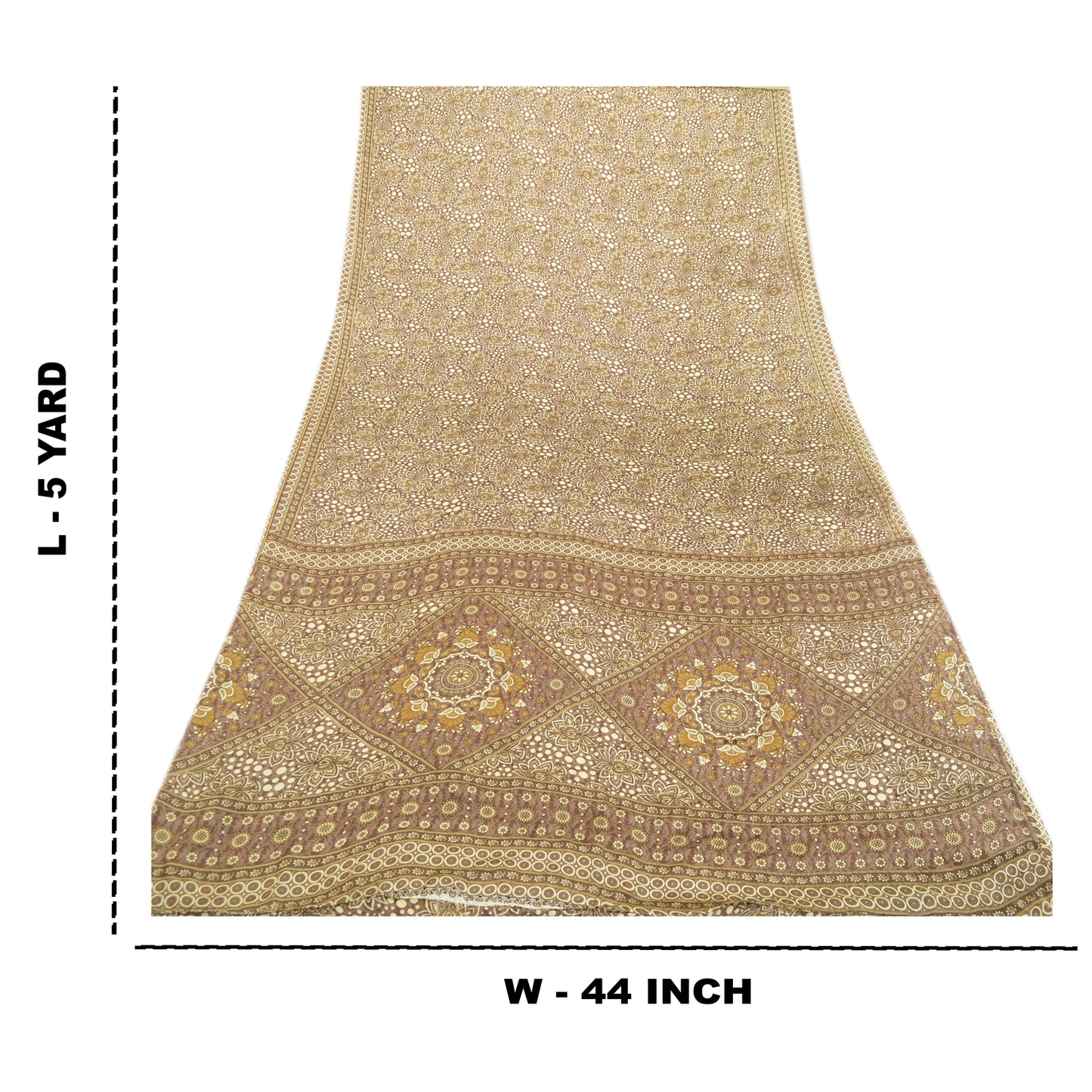 Sanskriti Vintage Sarees Brown Moss Crepe Printed Sari Soft Floral Craft Fabric