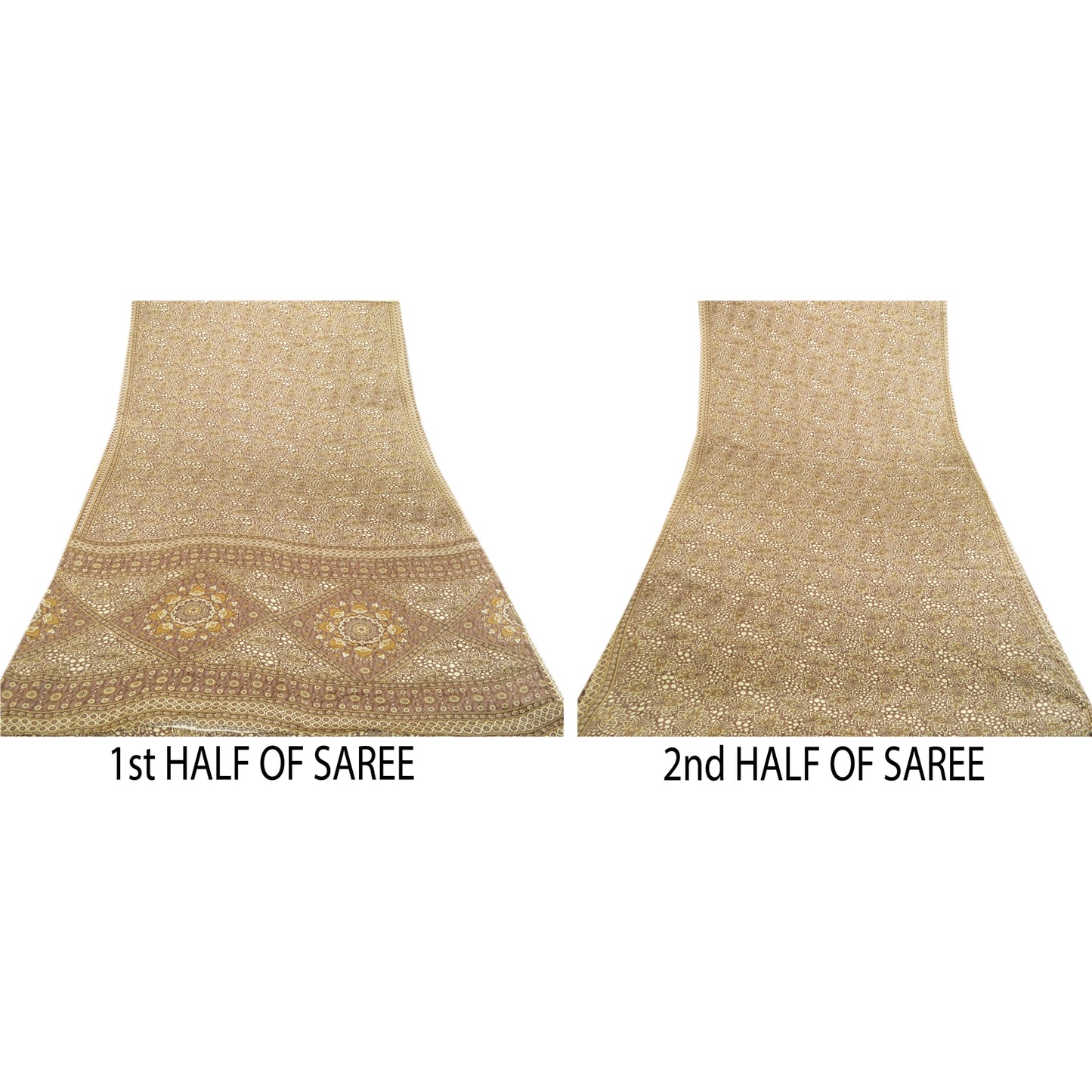 Sanskriti Vintage Sarees Brown Moss Crepe Printed Sari Soft Floral Craft Fabric