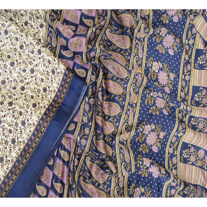 Sanskriti Vintage Sarees From India White Moss Crepe Printed Sari Craft Fabric