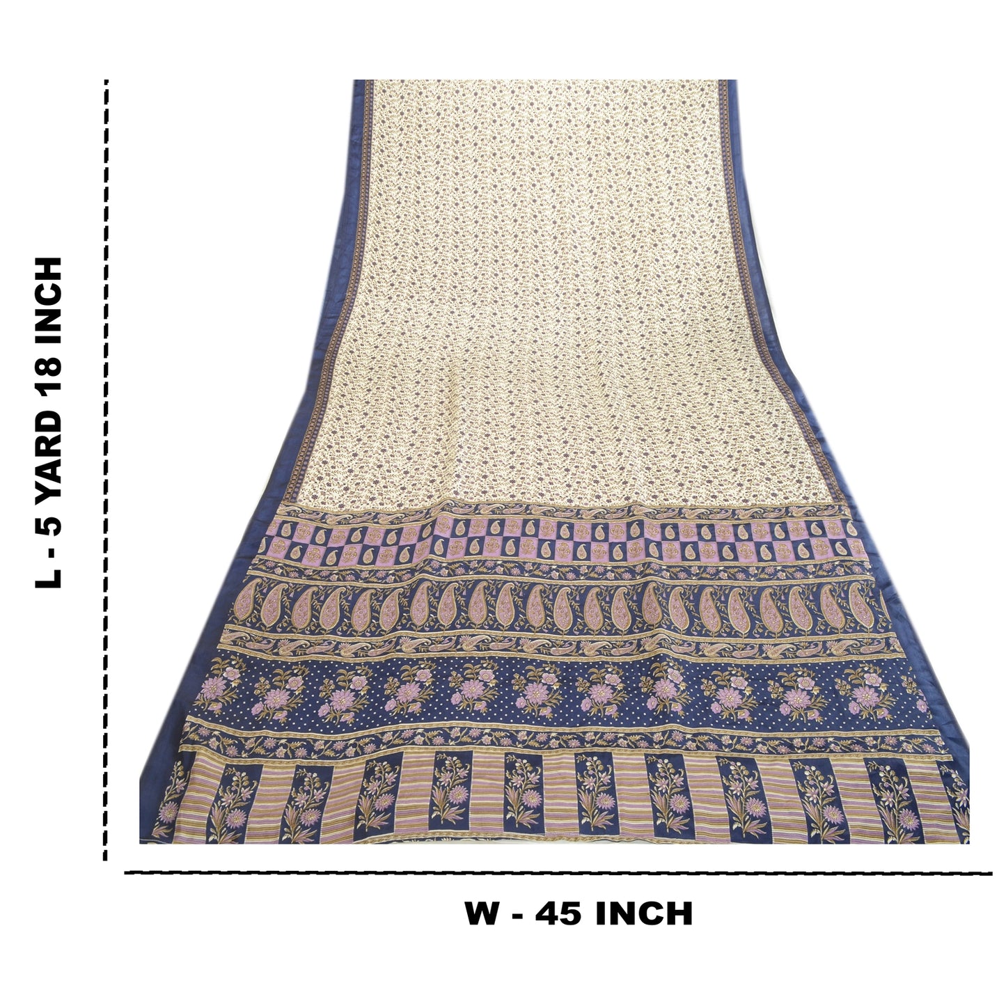 Sanskriti Vintage Sarees From India White Moss Crepe Printed Sari Craft Fabric