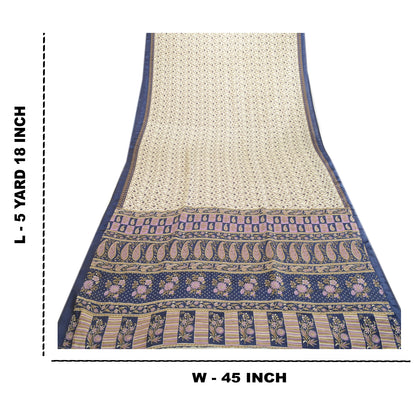 Sanskriti Vintage Sarees From India White Moss Crepe Printed Sari Craft Fabric
