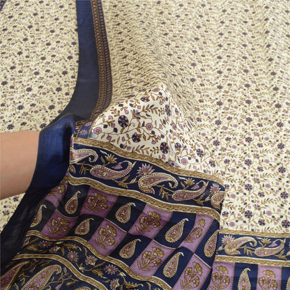 Sanskriti Vintage Sarees From India White Moss Crepe Printed Sari Craft Fabric