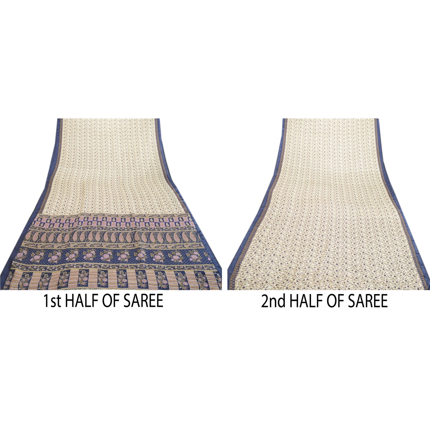 Sanskriti Vintage Sarees From India White Moss Crepe Printed Sari Craft Fabric