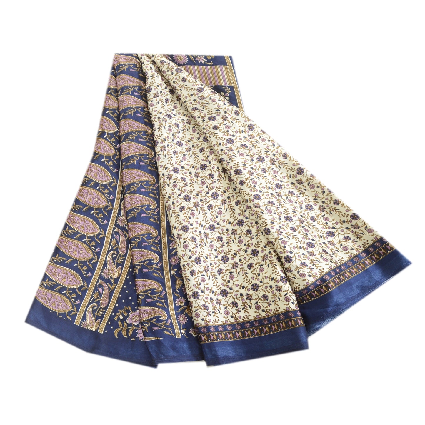 Sanskriti Vintage Sarees From India White Moss Crepe Printed Sari Craft Fabric