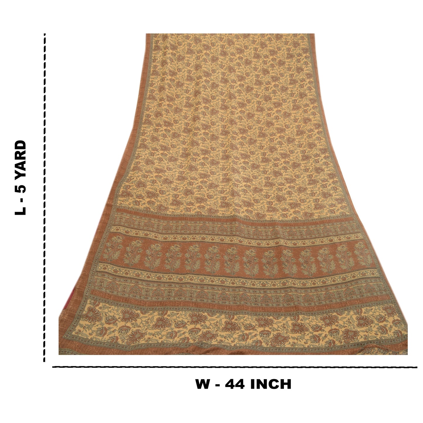 Sanskriti Vintage Sarees From India Brown Moss Crepe Printed Sari Craft Fabric