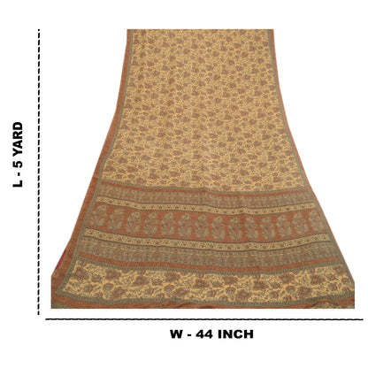 Sanskriti Vintage Sarees From India Brown Moss Crepe Printed Sari Craft Fabric