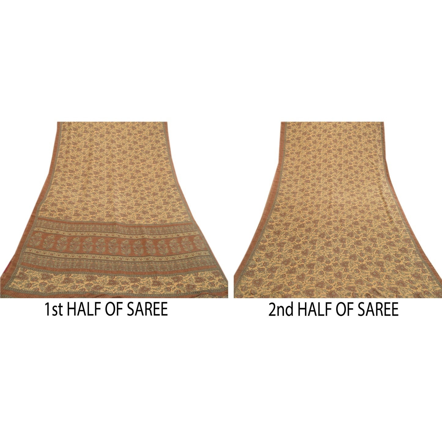 Sanskriti Vintage Sarees From India Brown Moss Crepe Printed Sari Craft Fabric