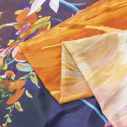 Sanskriti Vintage Saree Purple Moss Crepe Digital Print Floral Fabric 5.5YD Sari