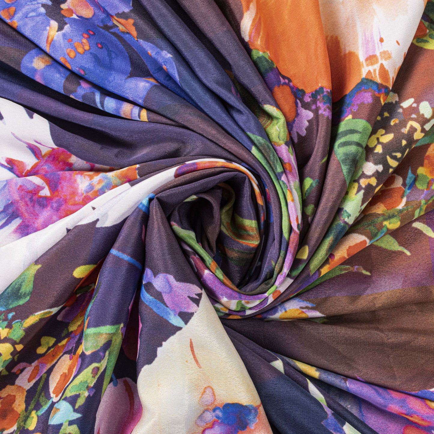Sanskriti Vintage Saree Purple Moss Crepe Digital Print Floral Fabric 5.5YD Sari