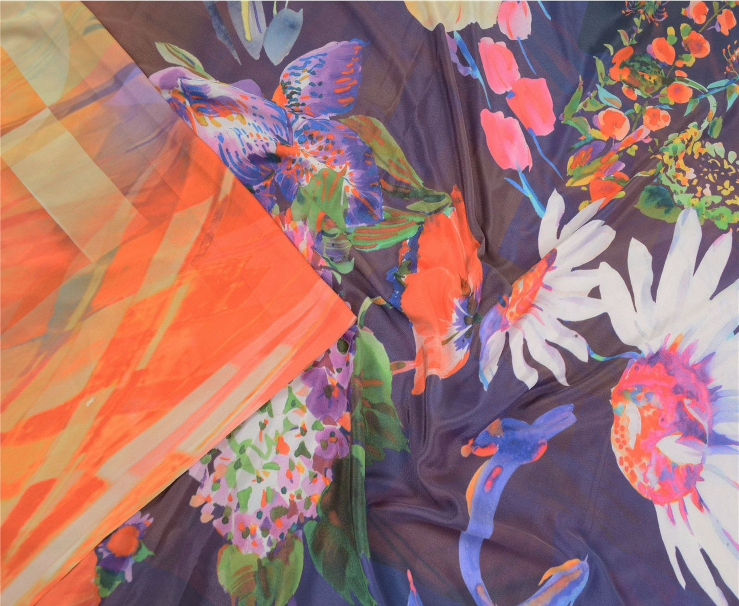 Sanskriti Vintage Saree Purple Moss Crepe Digital Print Floral Fabric 5.5YD Sari