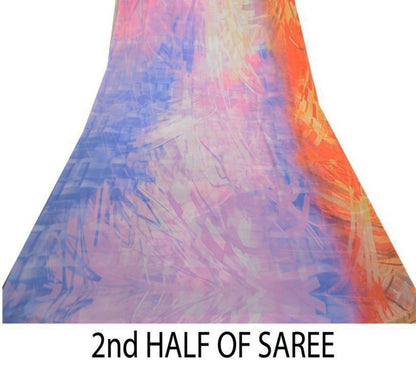 Sanskriti Vintage Saree Purple Moss Crepe Digital Print Floral Fabric 5.5YD Sari