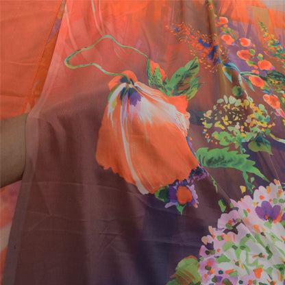 Sanskriti Vintage Saree Purple Moss Crepe Digital Print Floral Fabric 5.5YD Sari
