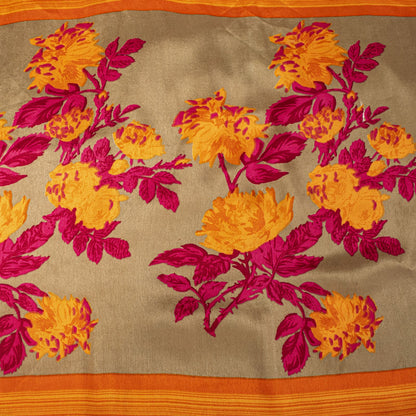 Sanskriti Vintage Pink Moss Crepe Saree Floral Digital Print Fabric 6 Yard Sari