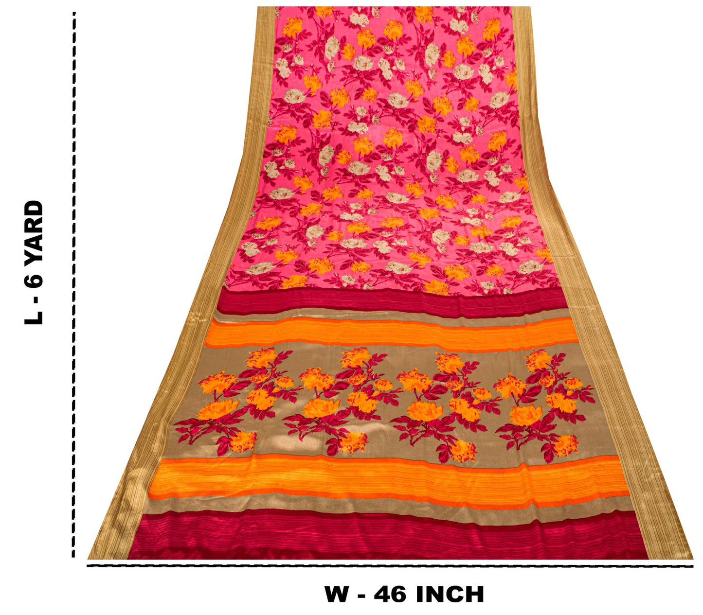 Sanskriti Vintage Pink Moss Crepe Saree Floral Digital Print Fabric 6 Yard Sari