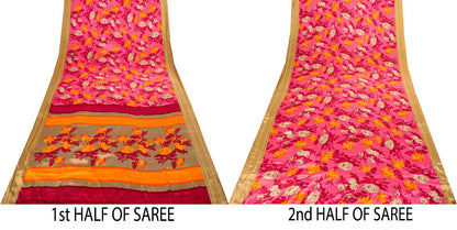 Sanskriti Vintage Pink Moss Crepe Saree Floral Digital Print Fabric 6 Yard Sari
