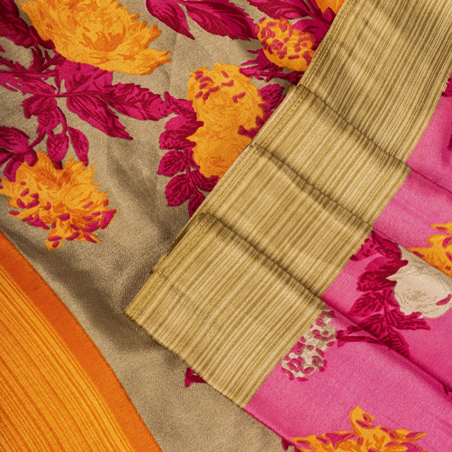 Sanskriti Vintage Pink Moss Crepe Saree Floral Digital Print Fabric 6 Yard Sari