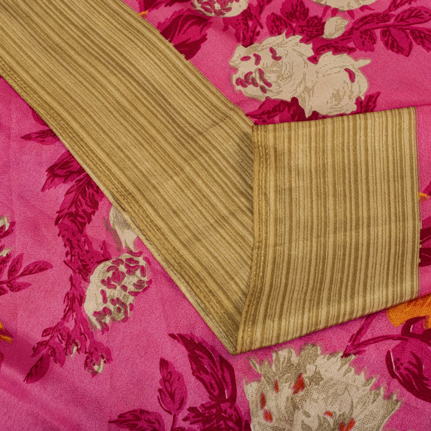 Sanskriti Vintage Pink Moss Crepe Saree Floral Digital Print Fabric 6 Yard Sari