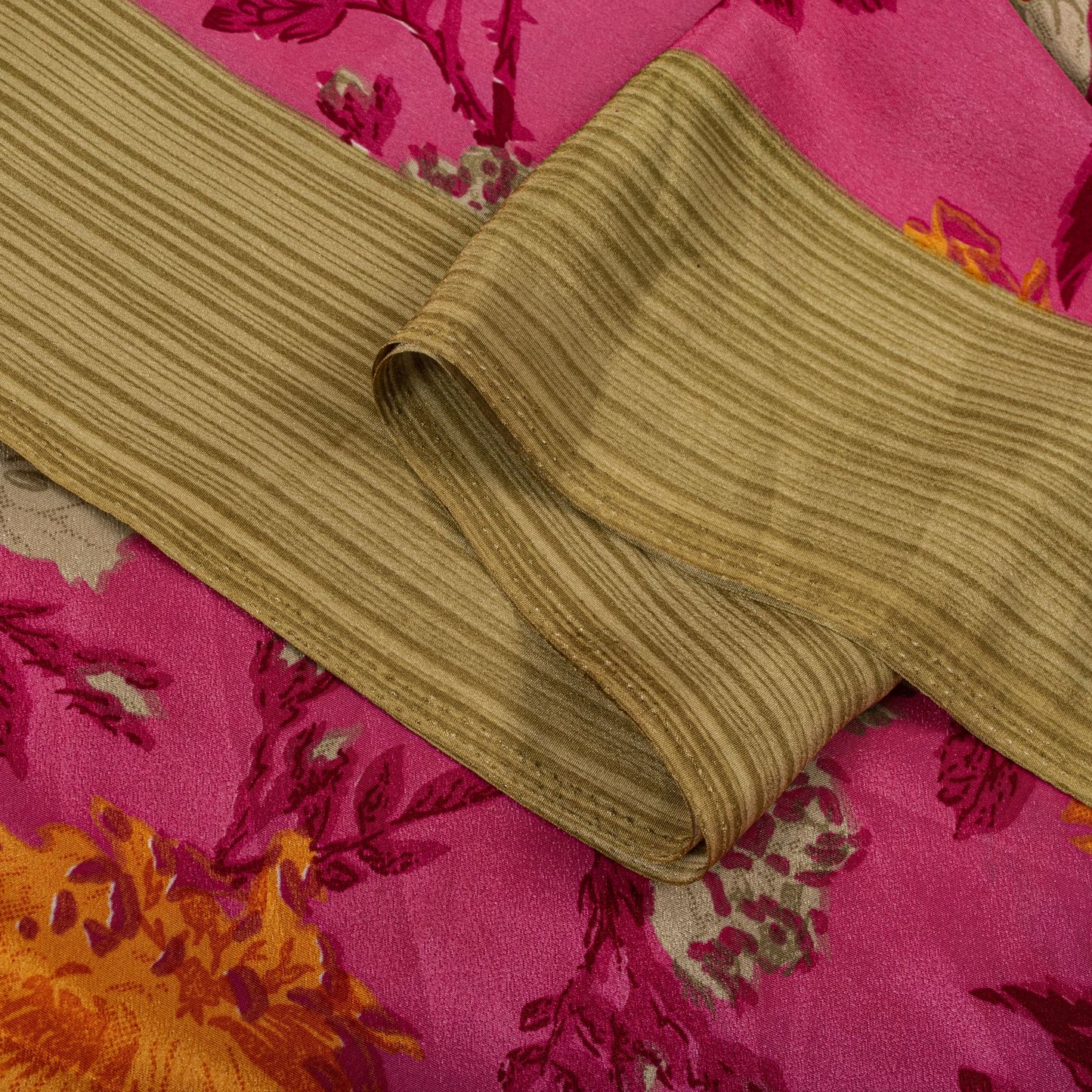 Sanskriti Vintage Pink Moss Crepe Saree Floral Digital Print Fabric 6 Yard Sari