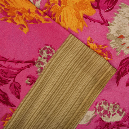 Sanskriti Vintage Pink Moss Crepe Saree Floral Digital Print Fabric 6 Yard Sari