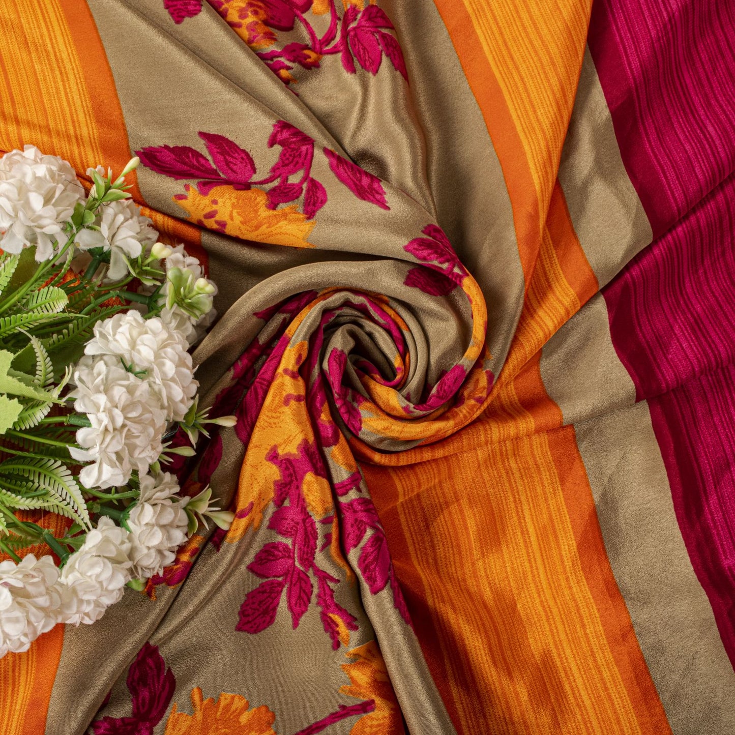 Sanskriti Vintage Pink Moss Crepe Saree Floral Digital Print Fabric 6 Yard Sari